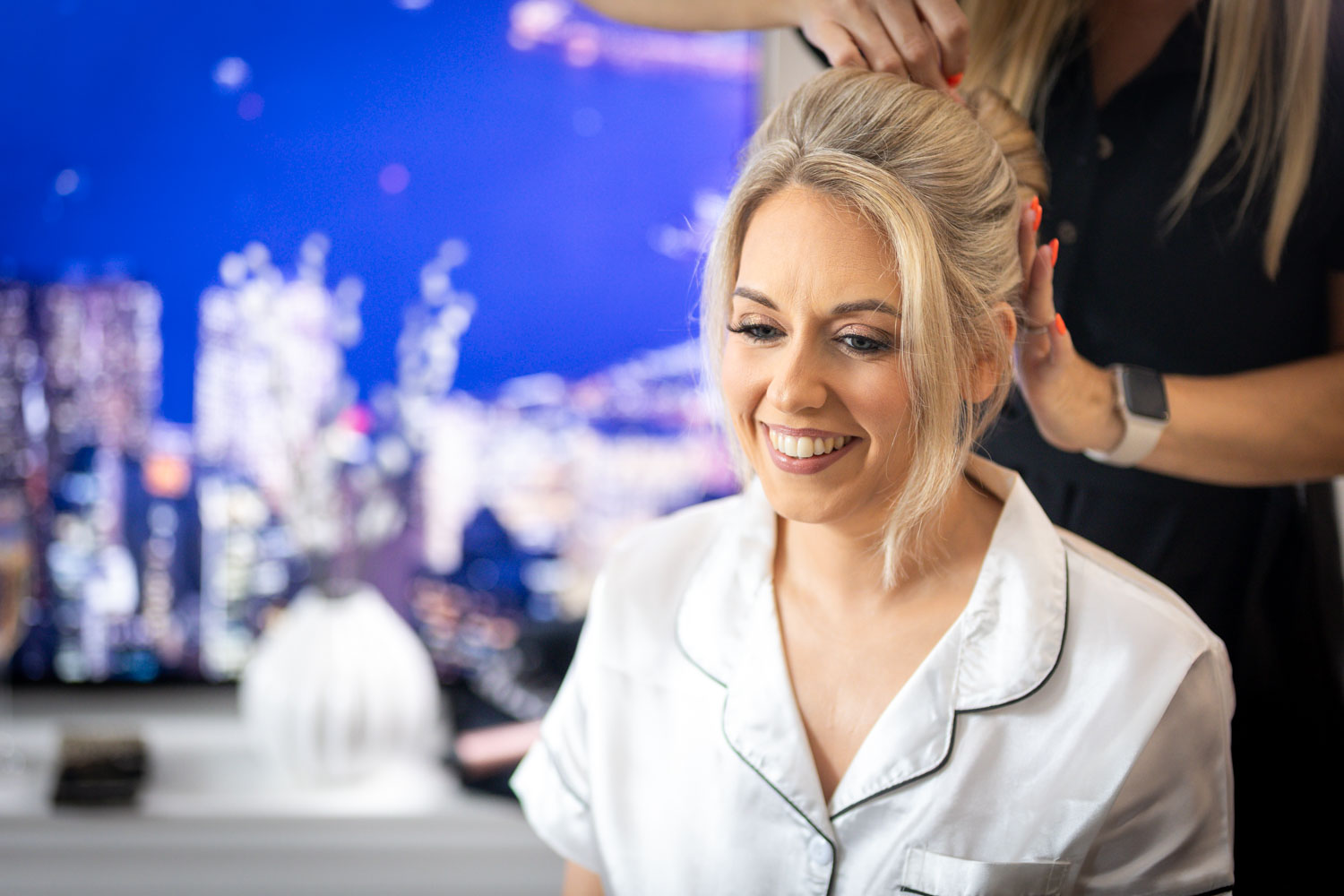 Bride getting ready for wedding day by Southampton wedding photographer John Watson