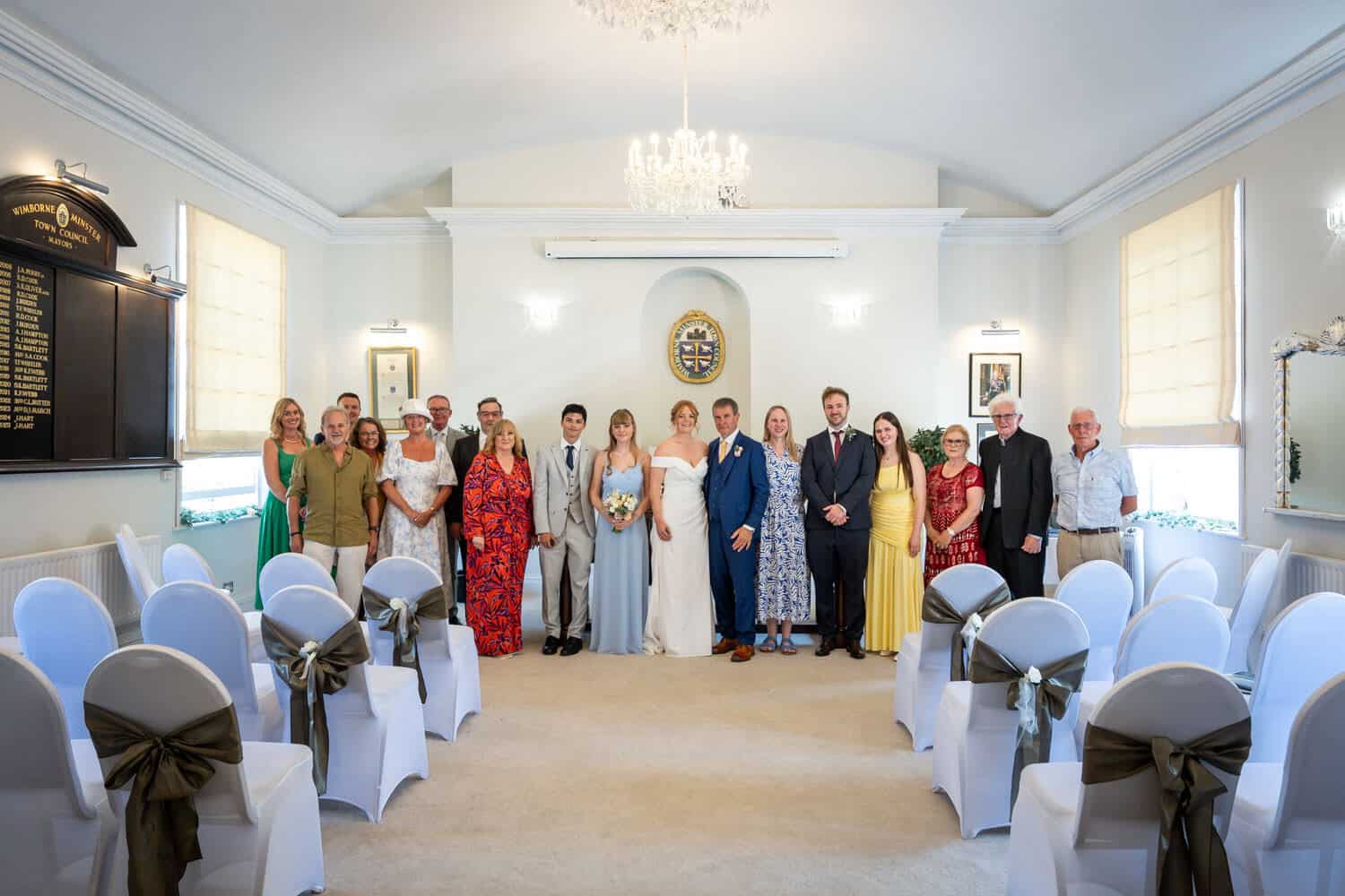 Wedding party in elegant venue by Southampton wedding photographer John Watson